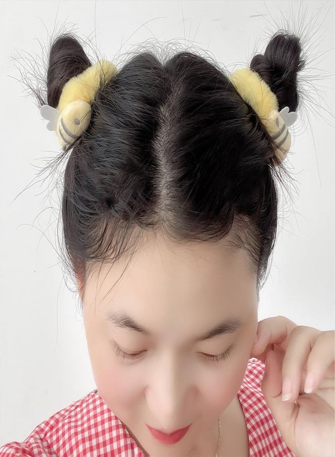 Capiant Yellow Plush Bear Ears Headband and Hair Ties, 2-Piece Spa Headband & Wristband Set, Soft Towels Washbands Elastic Plush Bear Spa Hairband, Ponytail Holders - Image 4